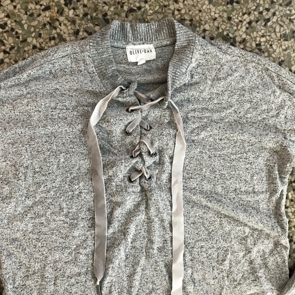 Olive + Oak Grey Ribbon Neck Line Slouchy Sweater - Picture 4 of 5